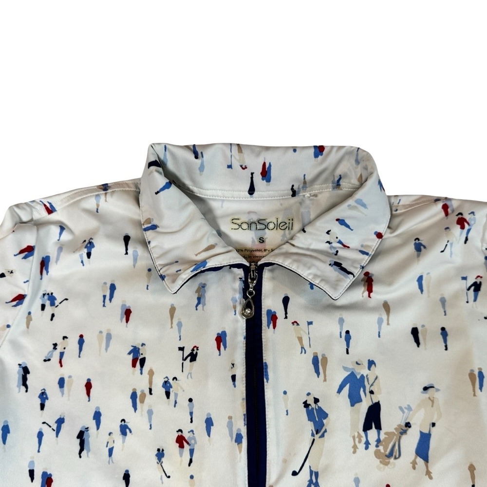 SanSoleil SolCool Womens Small Golf Top Quarter Zip Long Sleeve White Print S - Picture 3 of 7